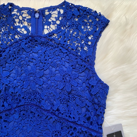 Bebe Lace Sleeveless Asymmetrical Cobalt Dress - Picture 3 of 5